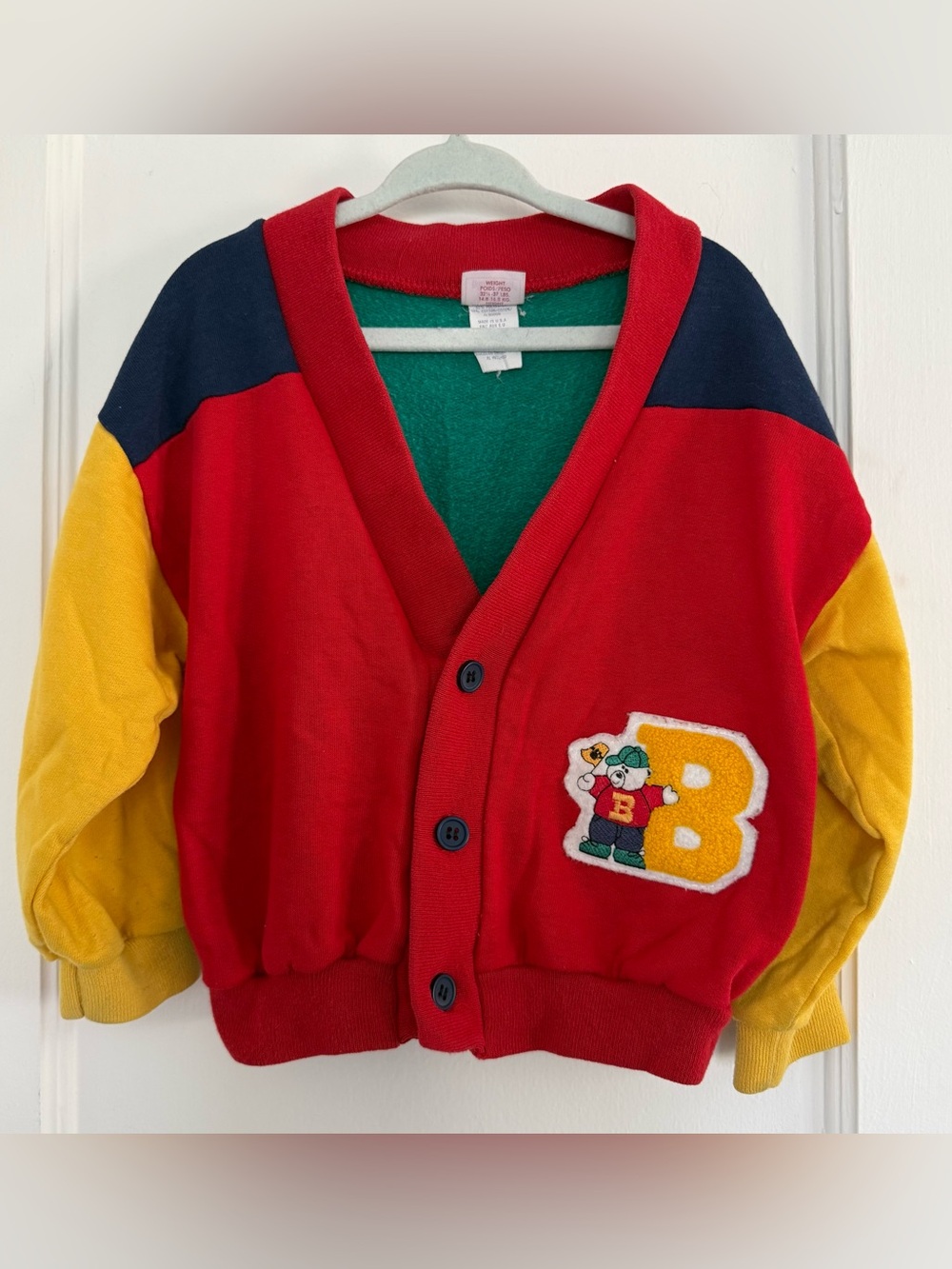 Vintage Buster Brown Cardigan Teddy Bear Letterman Sweater Made USA 4T